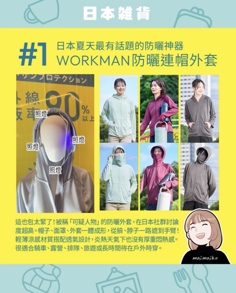 #1 WORKMAN防曬連帽外套:社群超火紅的「全包覆」防曬神器