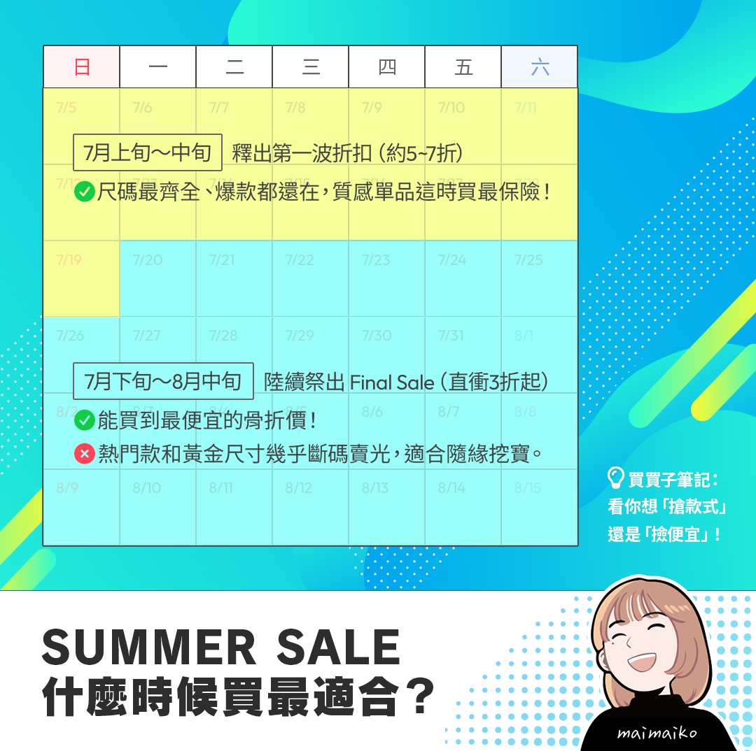 2026夏季特賣什麼時候買最划算?日本服飾的夏季折扣(Summer Sale)通常分為兩個黃金階段,請大家筆記起來。